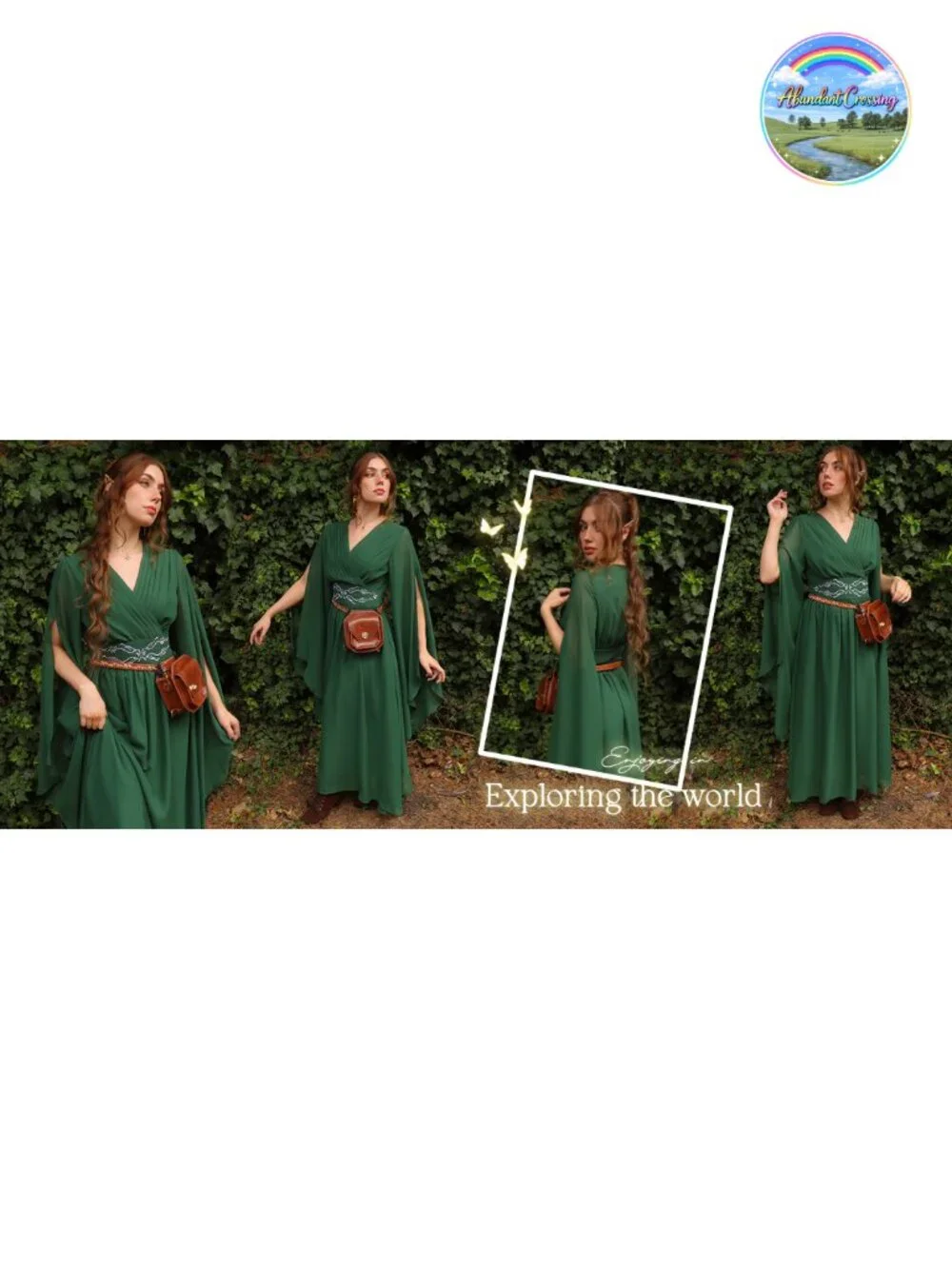 Renaissance Costume Chiffon Dress V Neck Medieval A-Line Bell Sleeve